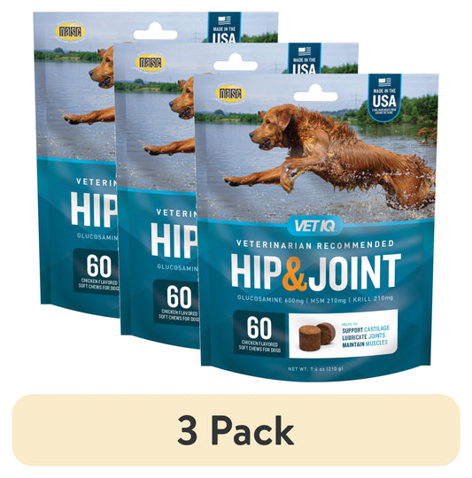 Vetiq Hip & Joint Supplement for Dogs - 3 Pack of Chicken Flavored Soft Chews, 7.4 Oz, 60 Count