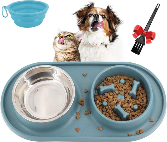 5-in-1 Anti-Gulping Dog Slow Feeder Bowl Set with Portable Bow, Designed to Prevent Bloat and Promote Healthy Eating for Medium and Small Dogs