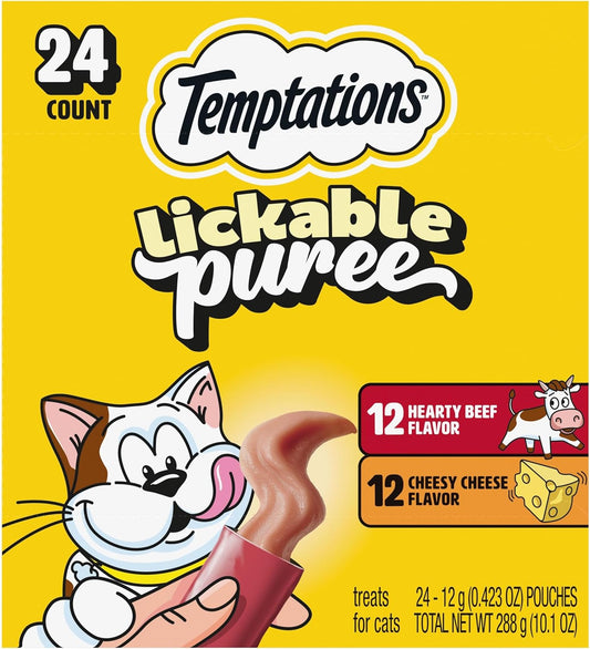 Creamy Puree Squeezable Cat Treats - Beef Liver and Cheese Variety Pack, 0.42 Oz Tubes, 24 Count