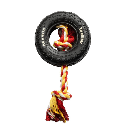 Tirebiter Original Rubber Dog Toy with Cotton Blend Rope - Small 6" in Assorted Colors