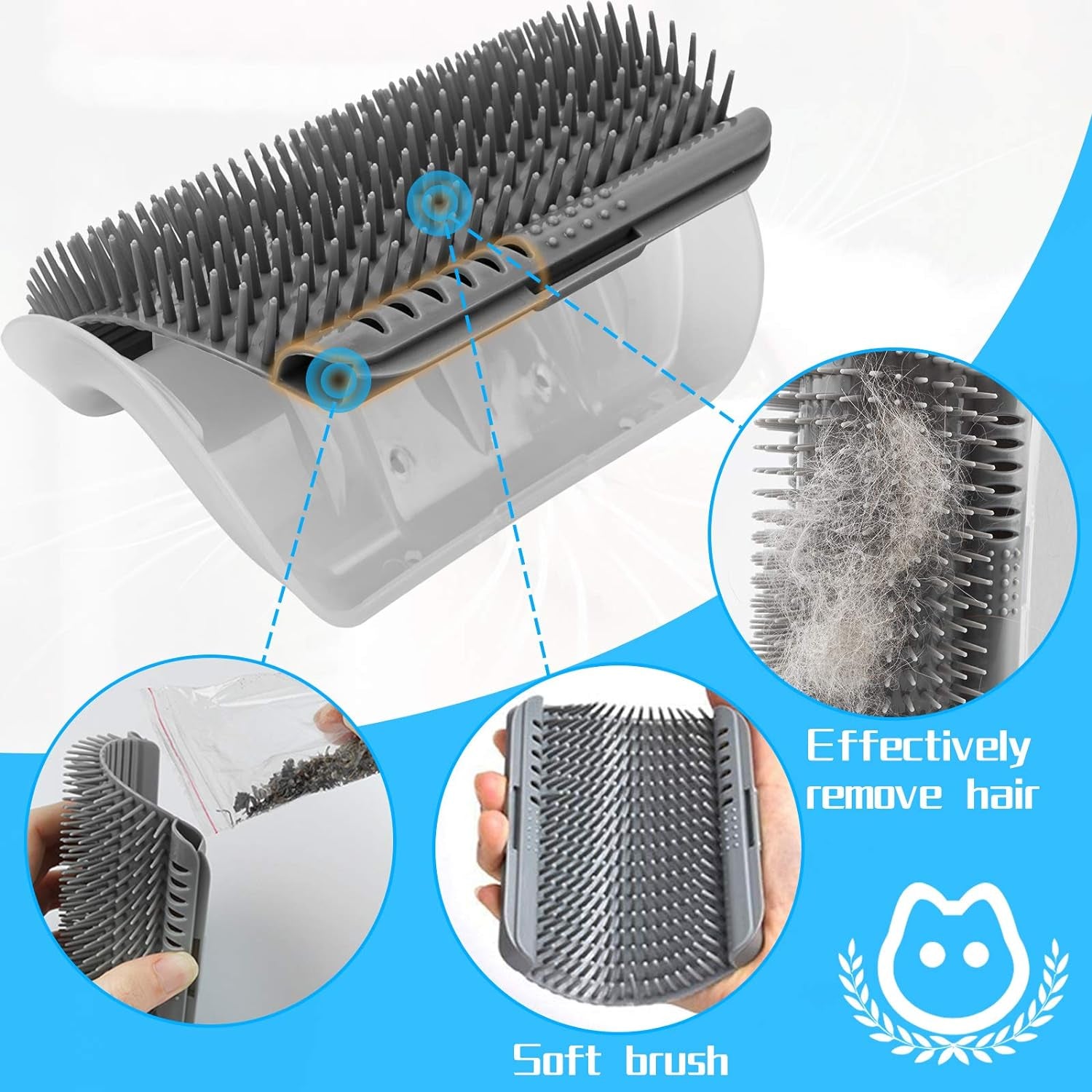 2 Pack Wall Corner Cat Groomer, Massage Combs for Short & Long Fur - Face Scratcher and Softer Massager Toy for Kittens and Puppies