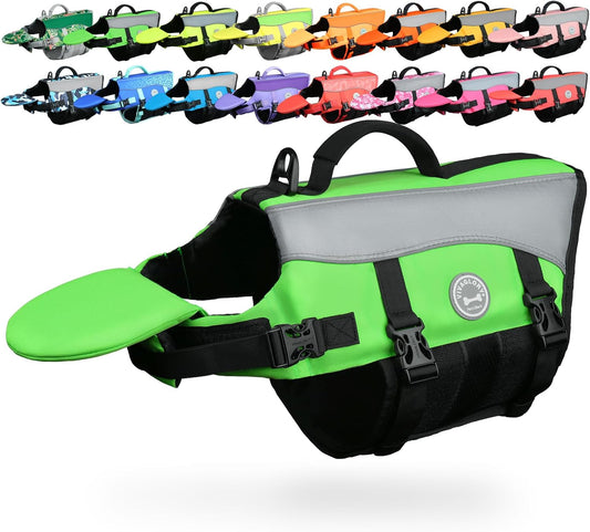 Front Float Dog Life Vest, Dog Life Jacket for Swimming & Boating, Swimming Vest with Chin Float & Handle, Ripstop & Buoyancy for Puppy Doggy, S, Bright Green